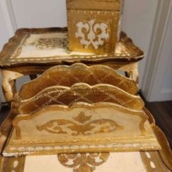 Vintage Italian Florentine Hand Carved Wood Mail Organizer Or Tissue Box Hinged