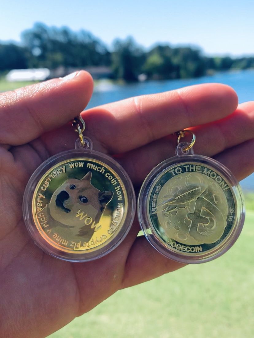 Gold Dogecoin Coin Keychain Physical Dogecoin