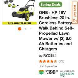 Lawn Mover 18v Bateria Y Cargador Ryoby Brushless 20in Cordless  