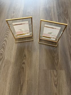 New W Tag Set of 2  Gold Metal Picture Frame with Pink Gold Accent Display