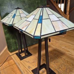 Stained Glass Mission Style Table Lamps  H 26, Shade's W  15" x 15", Both  $150