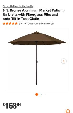 9 ft. Bronze Aluminum Market Patio Umbrella with Fiberglass Ribs and Auto Tilt in Teak Olefin