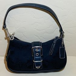 Coach Demi Black 6362 Hampton Signature Buckle Flap Baguette Shoulder Bag