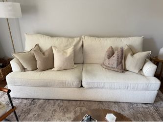 Living Spaces Cream Textured Chenille Sofa