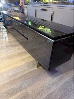 Modern Sieva Media Stand TV Console | Smoked High Gloss