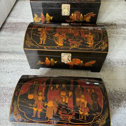Vintage Chinese Black Lacquered Chests 