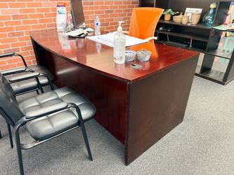 Large Executive U-Shaped Office Desk – Dark Cherry Wood – 3 Drawers
