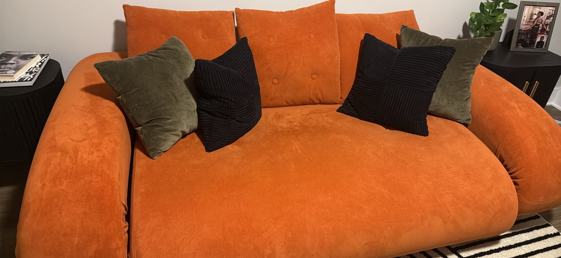 Orange Velvet Upholstered Sofa Bed, 82"