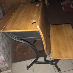 Antique  School  Desk With Ink Well