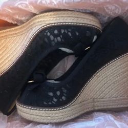 Tory Burch Jackie Black Wedges NIB.