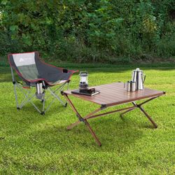 Ozark Trail Aluminum Roll-Top Camping Table, Dark Brown