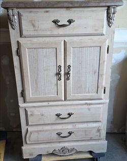 Whitewashed Wood Armoire with Drawers