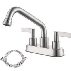 4 Inch Centerset Laundry Faucet, 2 Or 3 Hole Deck Mount, Brushed Nickel Utility Sink Faucet With 360° Swivel Spout And 3/4'' Thread End Garden 