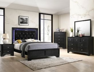 SALE!! NEW BLACK BLING LED UPHOLSTERED Bedroom Set KING QUEEN FULL $10 DOWN