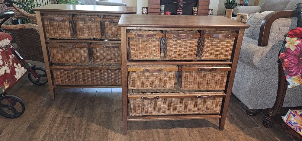 Wood Wicker Dresser Storage