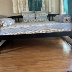 Twin Bed Frame + Mattress – Solid Wood – $150 OBO