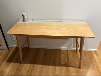 White oak desk with drawer and cable slot