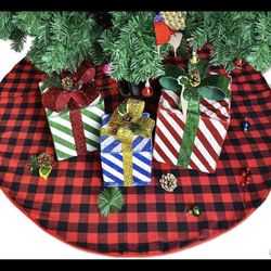 Lapogy Christmas Tree Skirt, 48 Inch Red and Black Buffalo Check Plaid, Double Layers,Holiday Party