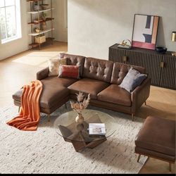 Castlery Isaac Leather Reversible Sectional Sofa