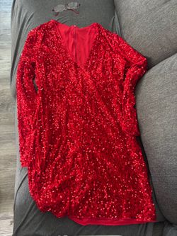 Red Sequin Long Sleeve Mini Dress