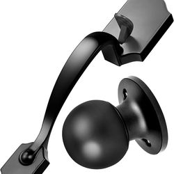 Front Door Handleset Entry Door Handle Set with Cove Knob for Right and Left Handed Sided Doors, Interior and Exterior Entrance Passage Lock Matte Bla