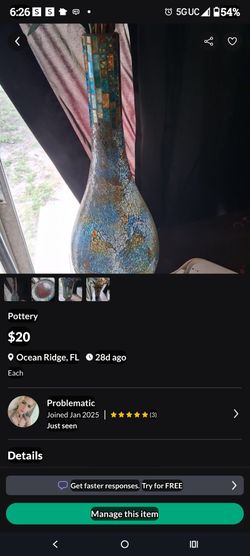 Tall Mosaic Glass Decorative Vase