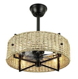 4-Light 19.3 in. Farmhouse Boho Beige Brown Indoor Drum Woven Rattan and Bamboo Ceiling Fan with Remote Control