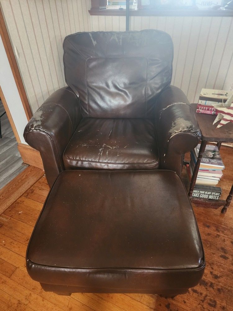 Fake Leather Chair And Ottoman
