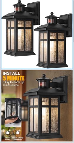 Motion Sensor Outdoor Wall Lights 2 Packs- Updated Dusk to Dawn Outdoor Lighting, Exterior Light Fixtures with E26 Sockets & Tempered Glass, Wall Moun