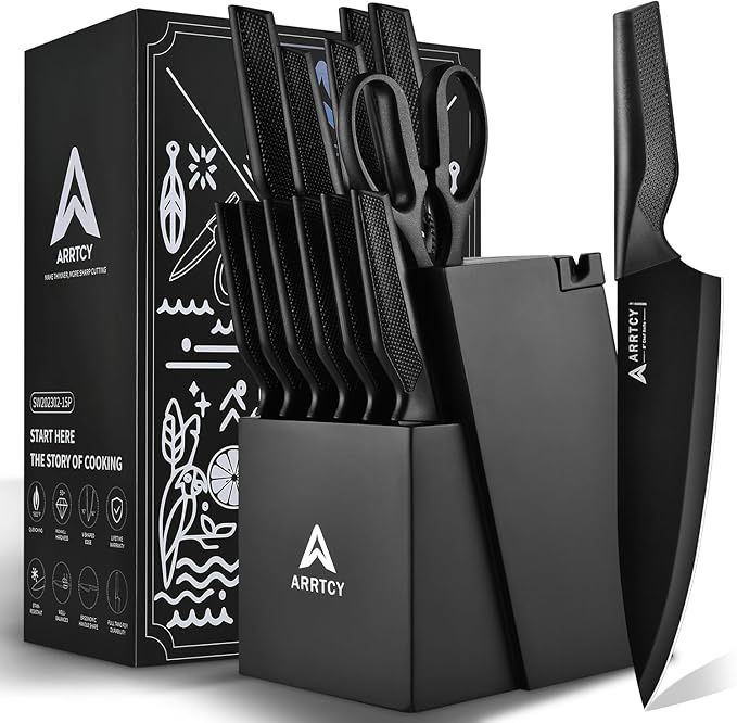 Kitchen Knife Set with Block 15-Piece with Built-in Sharpener