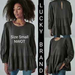 Lucky Brand womens Tiered Long Sleeve Tunic Shirt, Washed Black, Small

