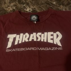 Thrasher Skateboard Magazine Maroon Logo Graphic Print Tee Shirt 