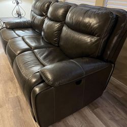 Beautiful Elegant Luxury Brown All Electric Powered Sofa And Matching Loveseat Italian Leather