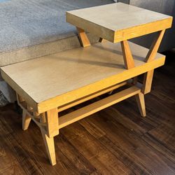 Vintage 1950s Blonde Formica Wooden Two Tier Mid Century MCM End Table
