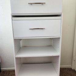 White Wood Unit Storage Shelves with Sliding Drawer