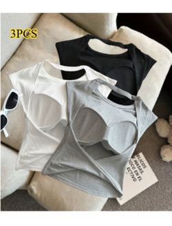 3pcs Women'S Retro Backless S Tank with Built-In Bra Pads