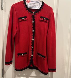 Vintage Mita Red Cardigan Sweater Gold Button-Up Acrylic Nylon Size 8