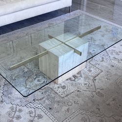 Travertine Glass Brass Coffee Table
