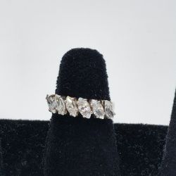 Vintage Silver Diamond 6 stone marquee ring