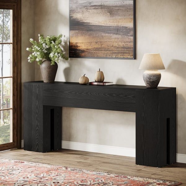 71-Inch Long Console Table for Entryway, Living Room, Rustic Brown - 70.86" L x 13.78" W x 32.3" H - Black