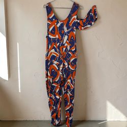 NEW Abstract Relaxed fit 2 piece Capri Jumpsuit W/Pockets S - Harem Palazzo Boho