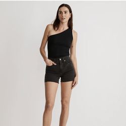 MADEWELL Black Lunar Wash Distressed Raw Hem High-Rise Denim Summer Shorts