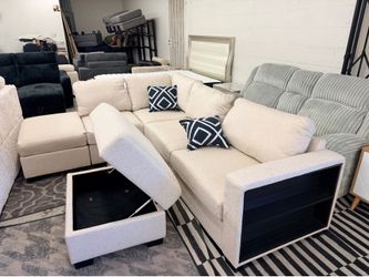 New Sectional Couch with Storage Ottoman and Built in Shelf! Free Delivery 🚚!