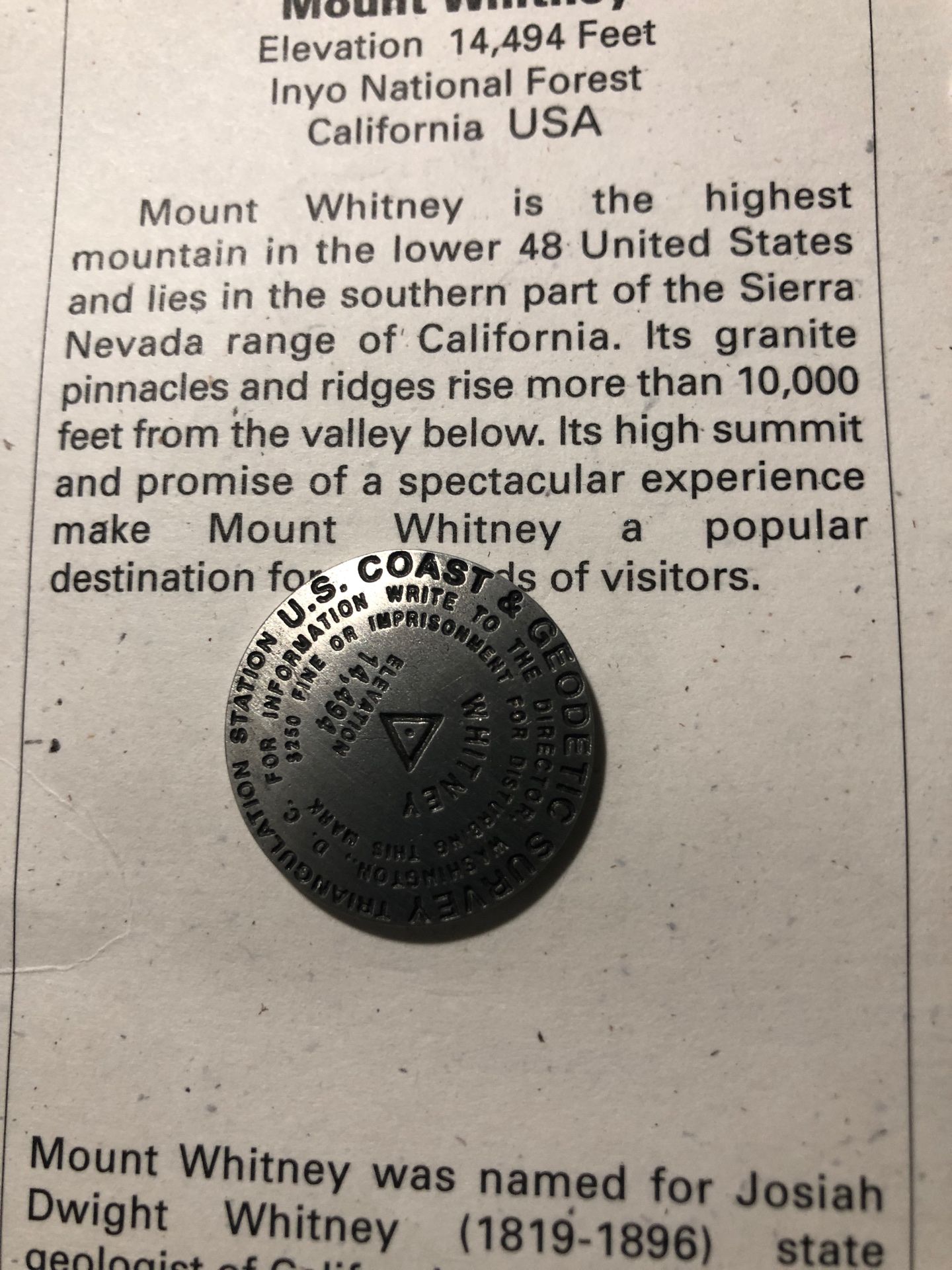 Geo Situ- Mount Whitney Pin