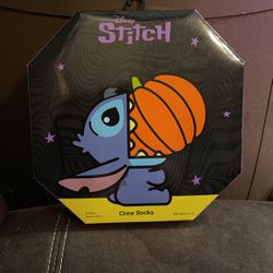 Disney Lilo & Stitch Halloween Pumpkin Purple Box Crew Socks Sizes 9-11