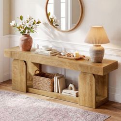63" Farmhouse Console Table with 2-Tier Storage, Wooden Entryway Sofa Table