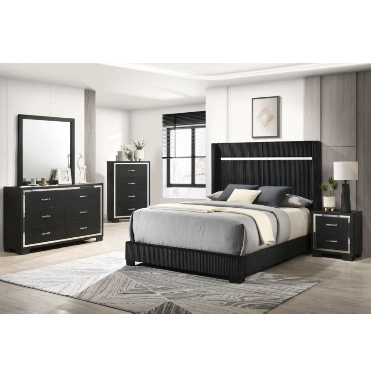 4- Pc Bedroom set Dresser,Mirror Nightstand (1) Queen size bed frame Not including Mattress and Box Sp