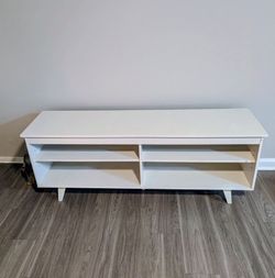 White Low-Profile TV Stand with Shelves