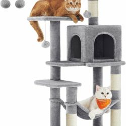 Feandrea Cat Tree, 44.1-Inch Cat Tower for Indoor Cats, Multi-Level Cat Condo with 4 Scratching Posts, 2 Perches, Hammock, Cave, Light Gray UPCT261W01