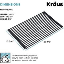 KRAUS Multipurpose Over-Sink Roll-Up Dish Drying Rack, Colander and Trivet in Black, KRM-10BLACK
